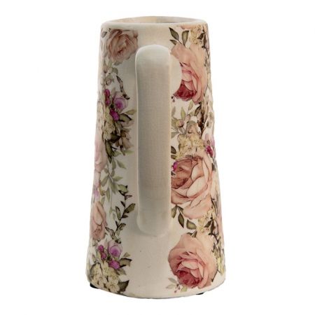 Clayre & Eef Wasserkrug 750 ml Rosa Keramik Blumen Wasserkanne Deko Accessoires