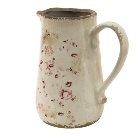 Clayre & Eef Wasserkrug 1150 ml Rosa Beige Keramik Blumen Wasserkanne Deko Accessoires