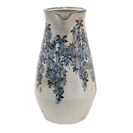 Clayre & Eef Wasserkrug 2000 ml Blau Beige Keramik Blumen Wasserkanne Deko Accessoires