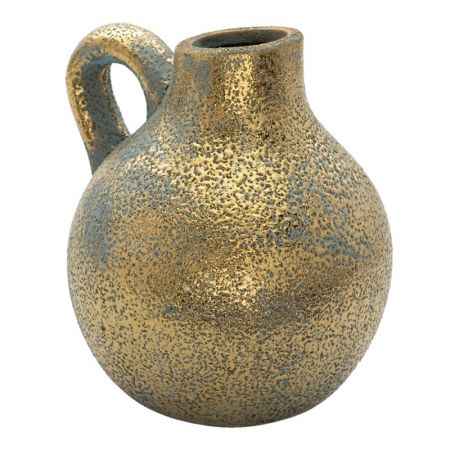 Clayre & Eef Deko Kanne 19x17x20 cm Goldfarbig Keramik Rund Mini Flasche