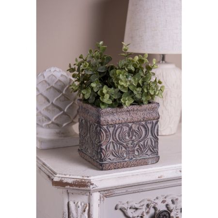 Clayre & Eef Blumentopf Indoor 13x13x12 cm Braun Grün Stein