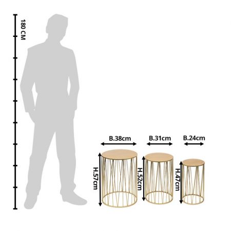 Clayre & Eef Pflanzentisch Ø 38 Ø 31 Ø 24 cm Goldfarbig