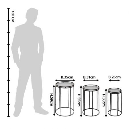 Clayre & Eef Pflanzentisch Ø 35 Ø 31 Ø 26 cm Schwarz