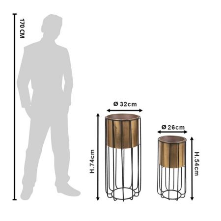 Clayre & Eef Blumentopf Indoor 2er Set Goldfarbig Schwarz Metall