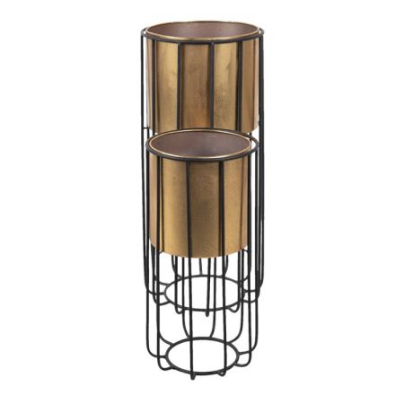 Clayre & Eef Blumentopf Indoor 2er Set Goldfarbig Schwarz Metall