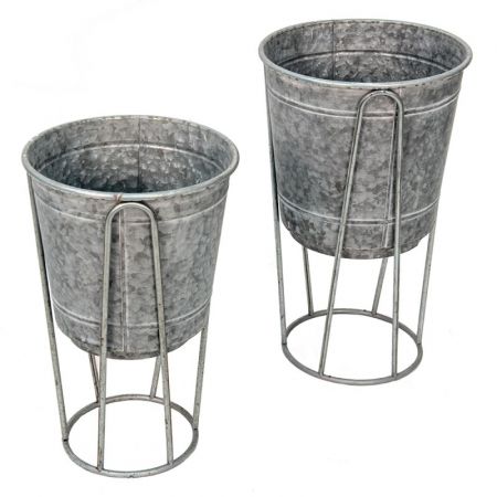 Clayre & Eef Pflanzenhalter Ø 35 Ø 31 cm Grau Metall Rund