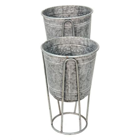 Clayre & Eef Pflanzenhalter Ø 35 Ø 31 cm Grau Metall Rund