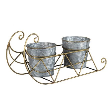 Clayre & Eef Blumentopf Indoor Schlitten 36x14x17 cm Grau