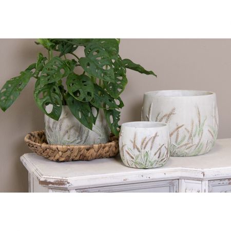 Clayre & Eef Blumentopf Indoor Ø 14x11 cm Grün Beige Stein