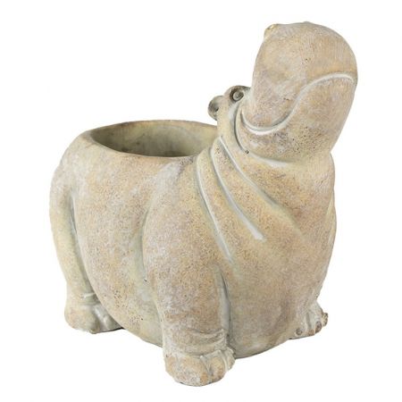 Clayre & Eef Blumentopf Indoor Nilpferd 22x13x20 cm Beige