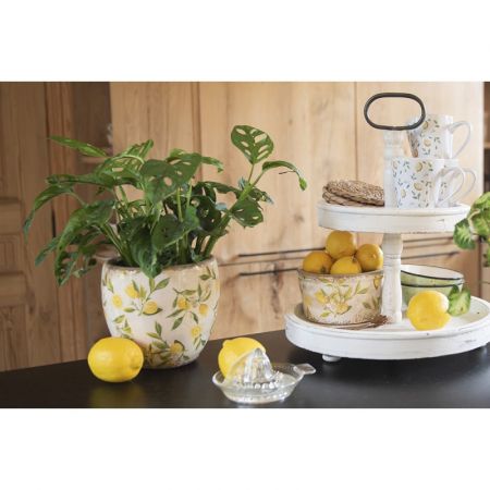 Clayre & Eef Blumentopf Indoor Ø 14x13 cm Gelb Keramik Zitrone