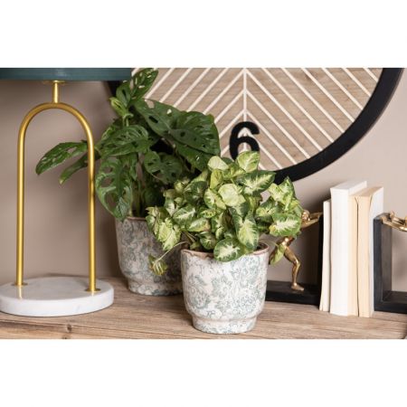 Clayre & Eef Blumentopf Indoor Ø 15x14 cm Grün Beige Keramik