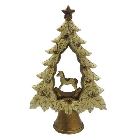 Clayre & Eef Weihnachtsdeko Standbild Weihnachtsbaum 20 cm Beige Kunststoff Stechpalmenblätter Weihnachtsdekoration für Innenräume