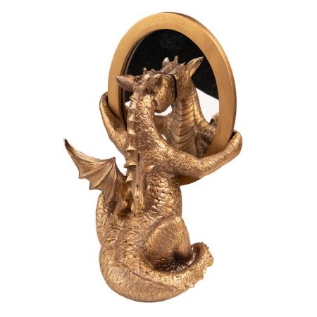 Clayre & Eef Standspiegel Drachen 16x25 cm Goldfarbig Kunststoff Glas