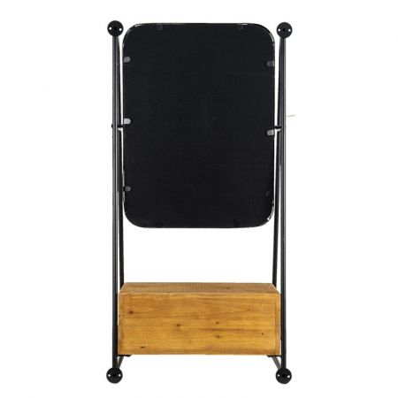 Clayre & Eef Wandspiegel 46x90 cm Braun Schwarz Metall Holz Rechteckig Spiegel Groß Schminkspiegel