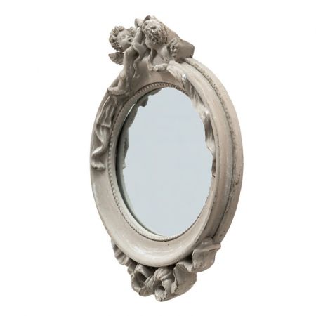 Clayre & Eef Wandspiegel Engel 28x33 cm Grau Beige Holz Glas