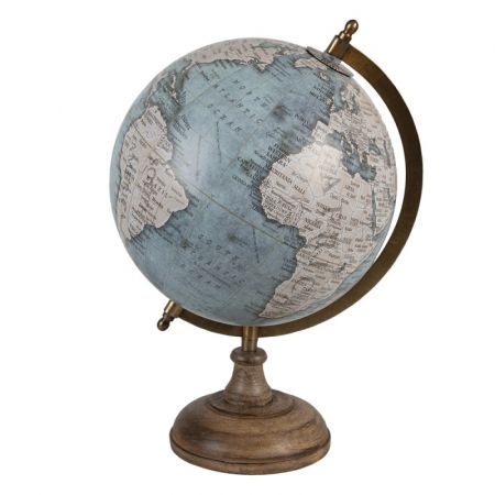 Clayre & Eef Globus 22x37 cm Blau Weiß Holz Metall
