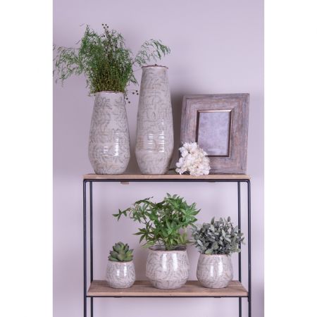 Clayre & Eef Vase Ø 14x40 cm Grün Beige Keramik