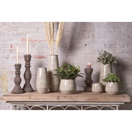 Clayre & Eef Vase Ø 13x26 cm Grün Beige Keramik