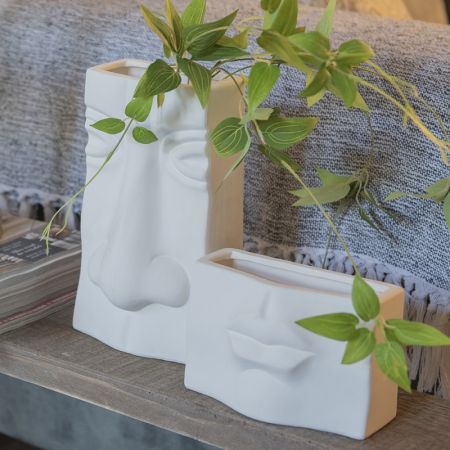 Clayre & Eef Vase Gesicht 15x9x25 cm Weiß