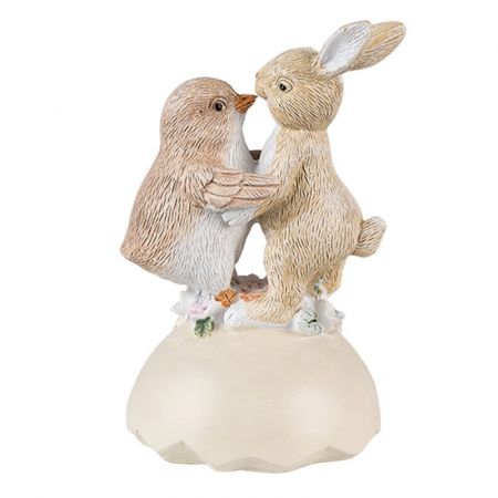 Clayre & Eef Figur Kaninchen 13 cm Beige Braun Kunststoff Wohnaccessoires
