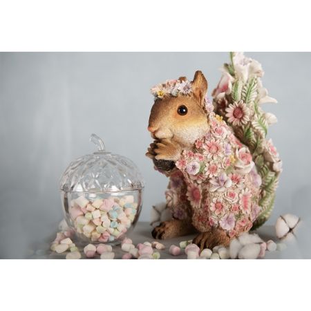 Clayre & Eef Deko Eichhörnchen 14x22x28 cm Rosa Kunststoff Blumen Deko Accessoires