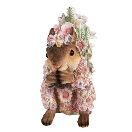 Clayre & Eef Deko Eichhörnchen 14x22x28 cm Rosa Kunststoff Blumen Deko Accessoires