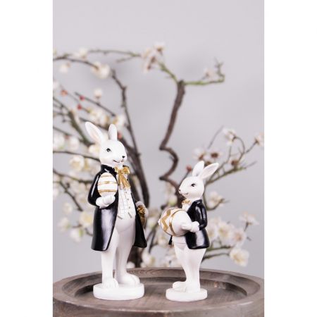 Clayre & Eef Figur Kaninchen 15 cm Schwarz Weiß Kunststoff Wohnaccessoires