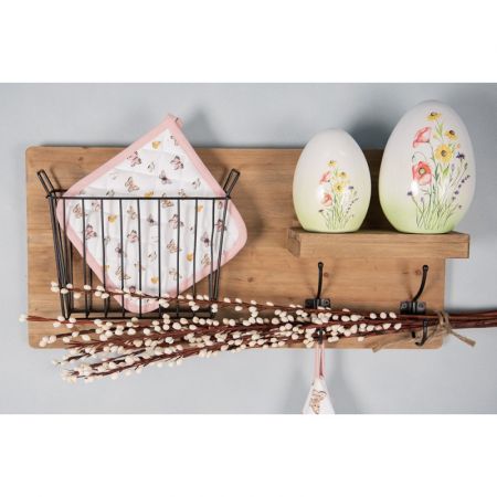 Clayre & Eef Figur 10x10x14 cm Grün Weiß Terrakotta Blumen Wohnaccessoires