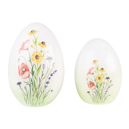 Clayre & Eef Figur 10x10x14 cm Grün Weiß Terrakotta Blumen Wohnaccessoires