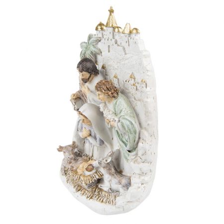 Clayre & Eef Weihnachtsdeko Standbild Weihnachtsgruppe 25 cm Beige Kunststoff Weihnachtsdekoration für Innenräume