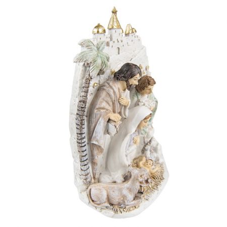 Clayre & Eef Weihnachtsdeko Standbild Weihnachtsgruppe 25 cm Beige Kunststoff Weihnachtsdekoration für Innenräume