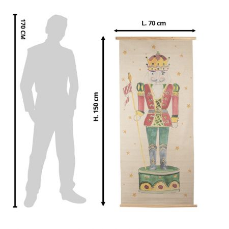 Clayre & Eef Wanddekoration 70x150 cm Beige Rot Holz Textil Nussknacker Rechteckig Wandobjekt