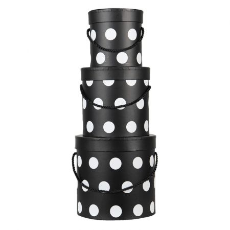 Clayre & Eef Hutschachtel 3er Set Ø 17x17 cm Schwarz Pappe Punkte