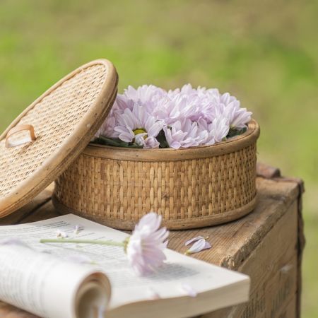 Clayre & Eef Aufbewahrungsbox Ø 15x7 cm Braun Rattan Rund