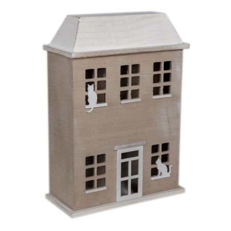 Clayre & Eef Deko Accessoires Haus 27x12x39 cm Braun Holz Katzen