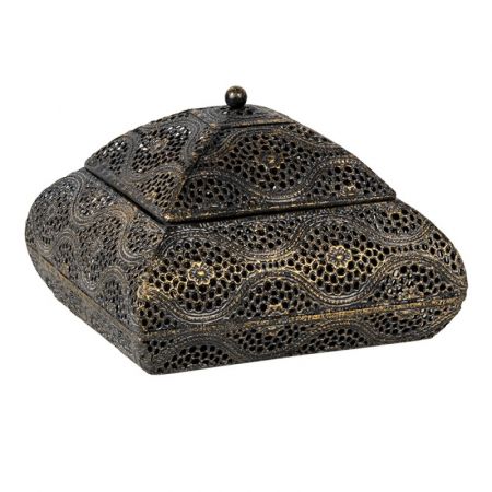 Clayre & Eef Aufbewahrungsbox dekorativ Silberfarbig Metall Quadratisch Aufbewahrungskiste Deko Accessoires