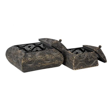 Clayre & Eef Aufbewahrungsbox dekorativ Silberfarbig Metall Quadratisch Aufbewahrungskiste Deko Accessoires