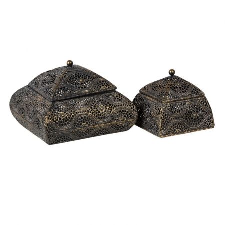 Clayre & Eef Aufbewahrungsbox dekorativ Silberfarbig Metall Quadratisch Aufbewahrungskiste Deko Accessoires