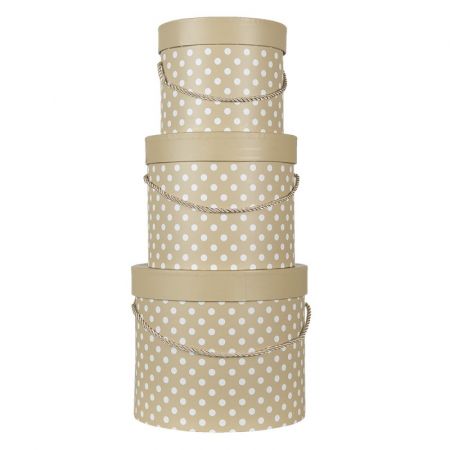 Clayre & Eef Hutschachtel 3er Set Ø 23x20 cm Beige Braun Pappe Punkte