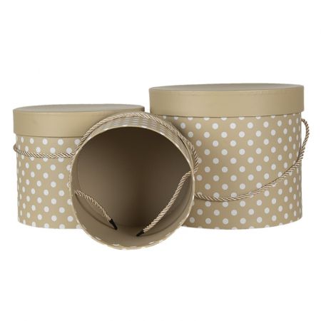 Clayre & Eef Hutschachtel 3er Set Ø 23x20 cm Beige Braun Pappe Punkte