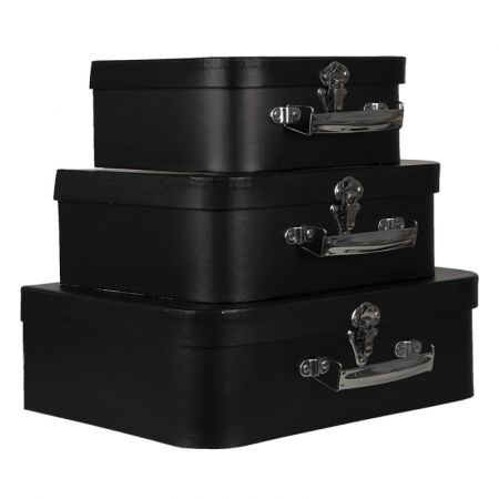 Clayre & Eef Koffer 3er Set 30x22x10 cm Schwarz Pappe Aufbewahrungsbox Dekorativ Deko Accessoires