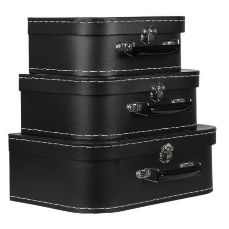 Clayre & Eef Koffer 3er Set 30x19x10 cm Schwarz Pappe Blumen Aufbewahrungsbox Dekorativ Deko Accessoires