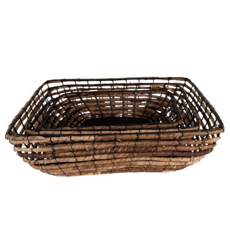Clayre & Eef Körbe 3er Set 41x31x12 cm Braun Schwarz Rattan Metall Korb