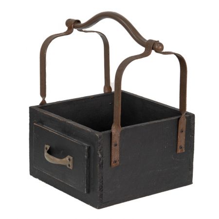 Clayre & Eef Aufbewahrungsbox 24x19x28 cm Schwarz Holz Metall