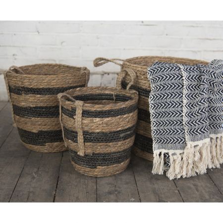 Clayre & Eef Aufbewahrungskörbe 3er Set Ø 33x33 cm Braun Seegras Rund Korb