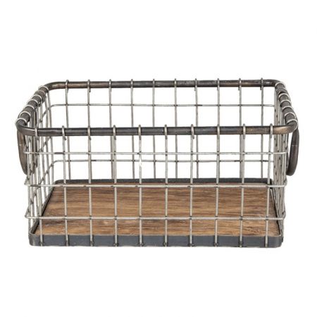 Clayre & Eef Aufbewahrungskorb 34x24x16 cm Braun Holz Metall Rechteckig