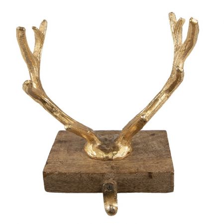 Clayre & Eef Sockenhaken Weihnachten Geweih 17 cm Goldfarbig Braun