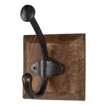 Clayre & Eef Wandhaken 10x14 cm Braun Holz Metall