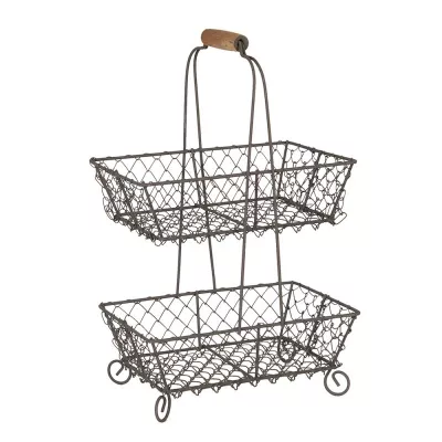 Clayre & Eef 2-stöckige Etagere 23x15x37 cm Schwarz Eisen Rechteck Obstschale Etagere